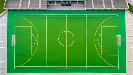Fototapeta premium Top-Down View of a Green Synthetic Sports Field with White Lines, Multi-Sport Ready 