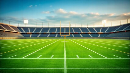 Empty American football field, celebrating a win or touchdown. Focus on the grass with a blurred background.