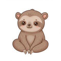 Fototapeta premium Adorable Brown Cartoon Sloth Sitting on White Background