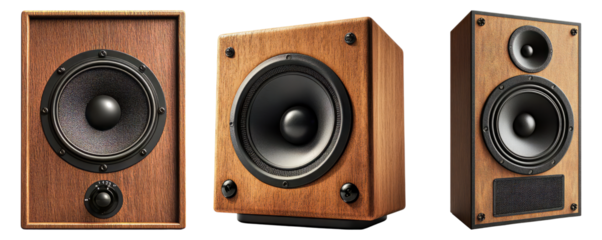 Vintage Wooden Speakers Collection for Audio Enthusiasts and Collectors Isolated Transparent Background