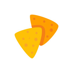 Two triangular tortilla chips overlapping each other with circular spots on a white background design