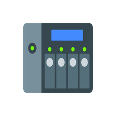 Fototapeta premium Illustration of a network attached storage device with green lights and a blue screen display unit