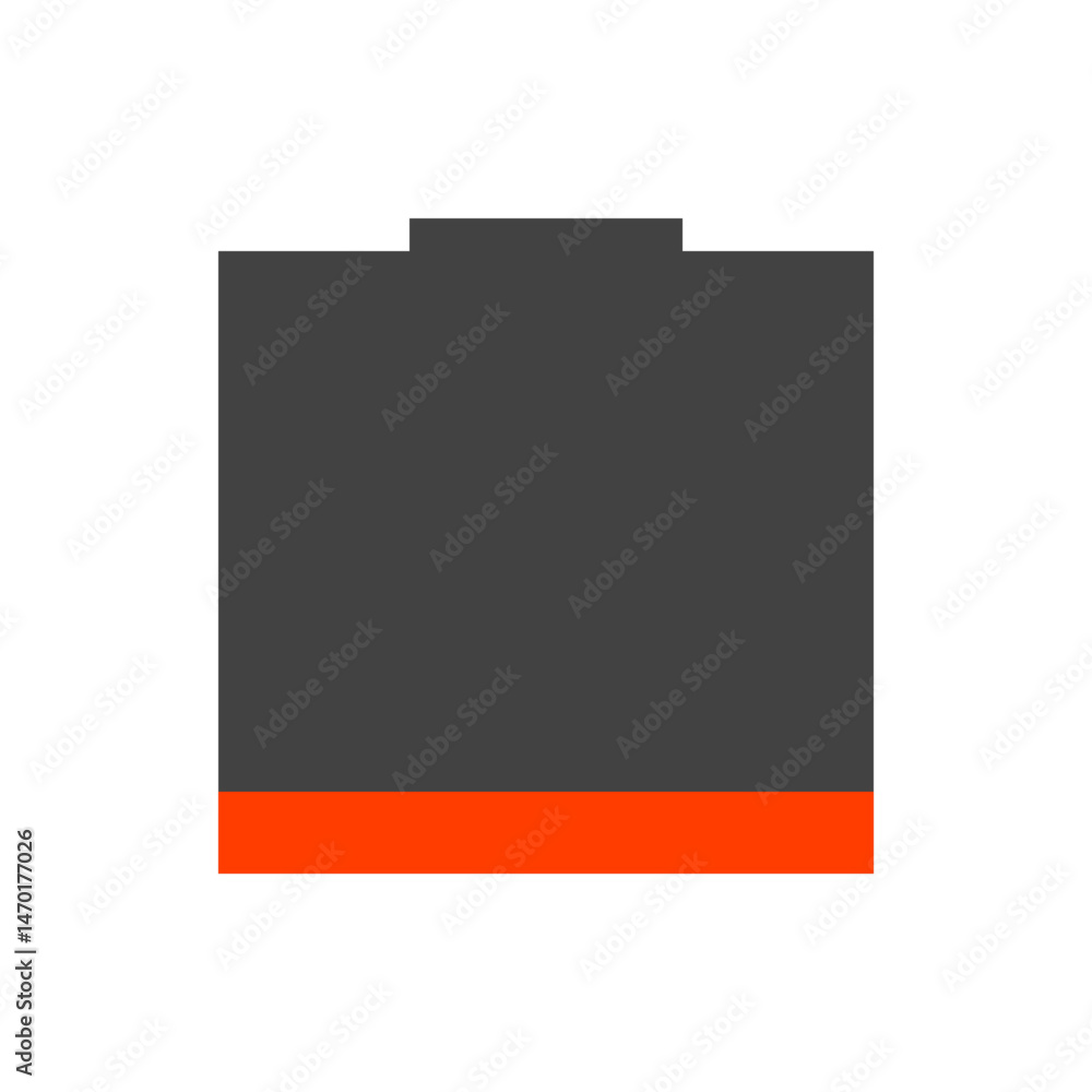 Poster a gray battery with a red base is displayed on a white background in a simple and minimalist design 