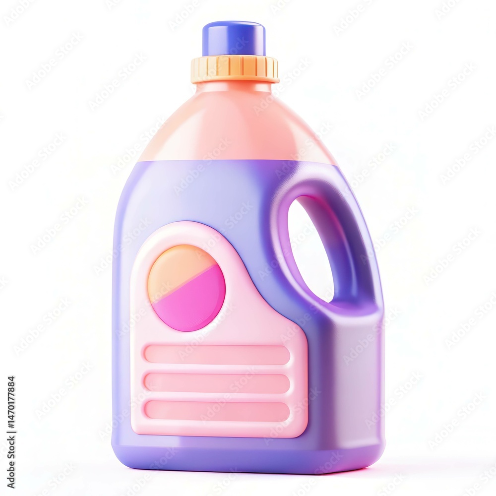 Poster a colorful detergent bottle with a modern design and unique patterns.