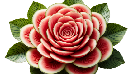 Watermelon carving art floral design food presentation fruit artistry summer treat creative food decoration on transparent background