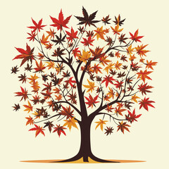 Obraz premium Colorful Autumn Tree With Maple Leaves In Red Orange And Brown Shades
