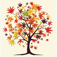 Obraz premium Autumn Tree With Colorful Leaves In Vector Illustration On Beige Background