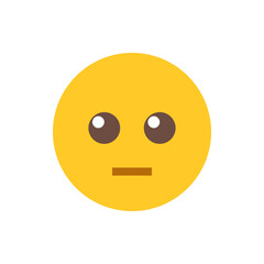 A yellow circular emoji with two brown eyes with white highlights and a brown straight line for a mouth
