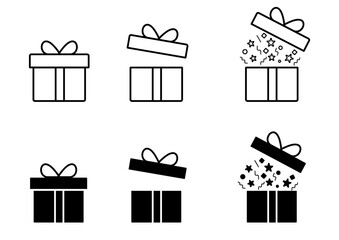 Present gift box icon. Vector isolated elements. Christmas gift icon illustration vector symbol. Surprise present linear design. Stock vector.