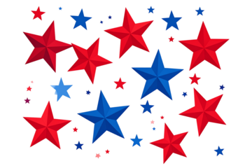  6 red stars and 1 blue star flying, transparent background