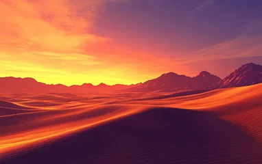 Gardinen Desert landscape with mountains in the background and a sunset in the foreground © ABM