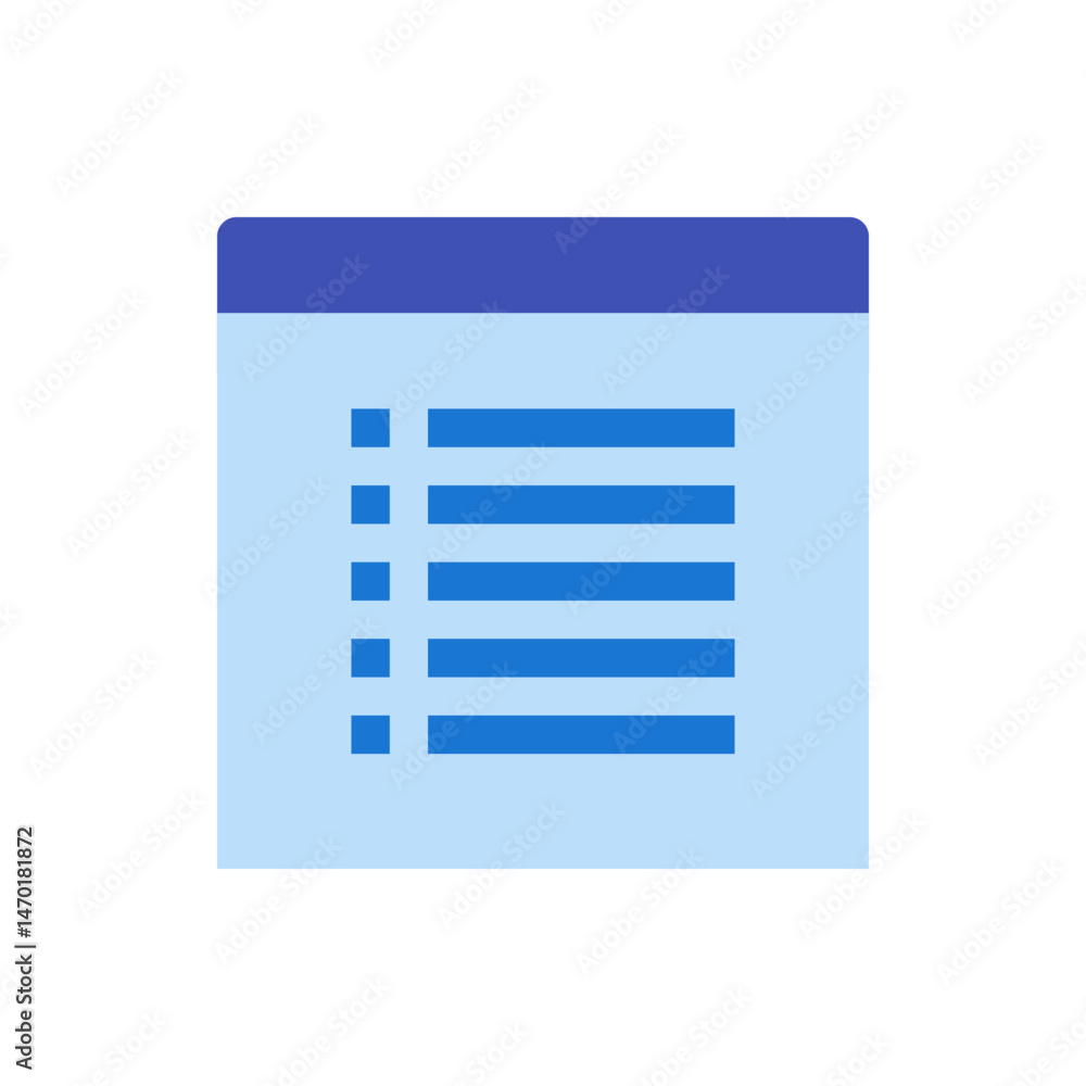 Aufkleber illustration of a blue notepad with a darker blue header and a list of items represented by lines