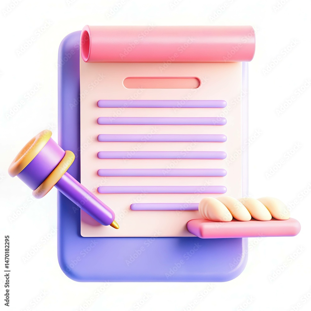 Poster a colorful 3d illustration of a notepad with a pen and some pastries, showcasing a modern design wit