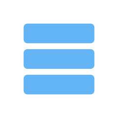 Three light blue horizontal rounded rectangles stacked vertically on a white background forming a menu icon
