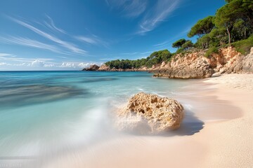 Obraz premium Coastal paradise, sunlit beach