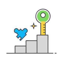 Key with Podium Icon Representing Success and Strategy – Vector Success Concept Illustration