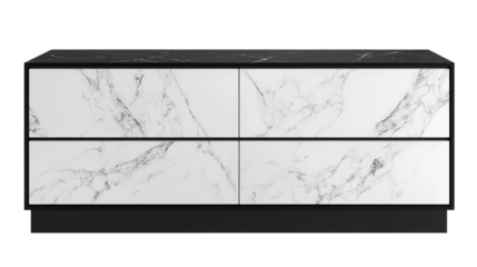 Sleek marble dresser with a modern black and white design, ideal for stylish interiors.