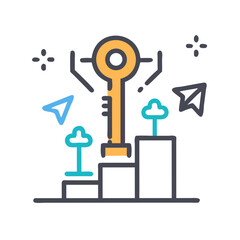 Key with Podium Icon Representing Success and Strategy – Vector Success Concept Illustration