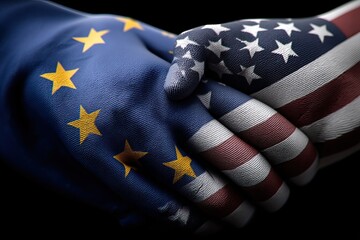 US and EU Flags as Shaking Hands Generative AI