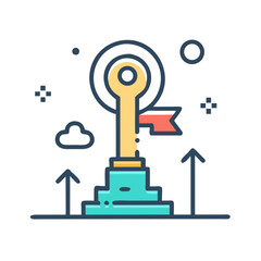 Key with Podium Icon Representing Success and Strategy – Vector Success Concept Illustration