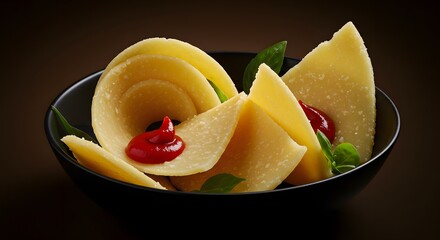 Delicious Cheese Slices with Tomato Ketchup and Fresh Basil A Culinary Delight