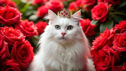red cat with flowers