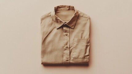Naklejka premium Folded beige button-down shirt on pastel background
