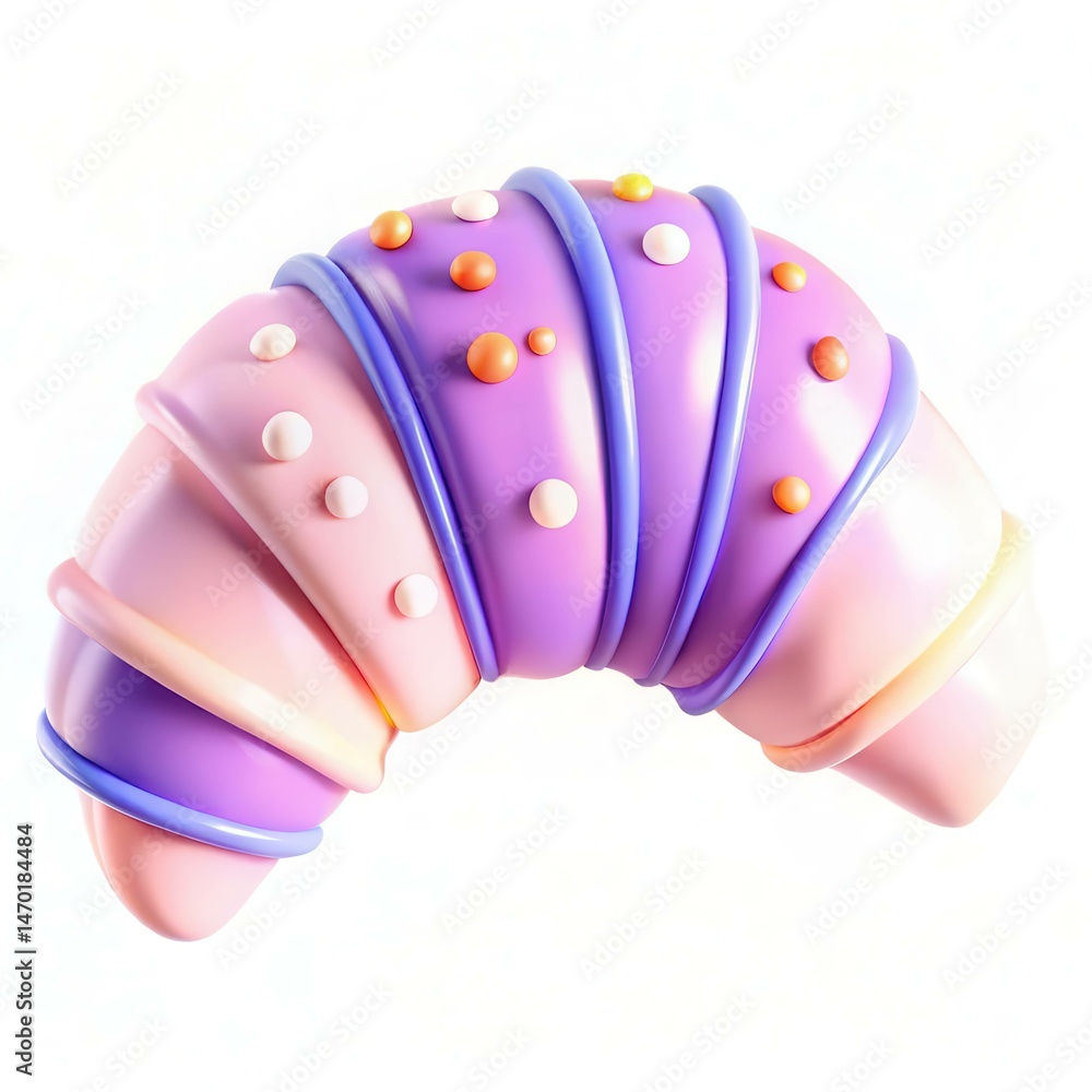 Aufkleber a colorful, modern croissant-shaped object with a smooth texture and playful design elements.
