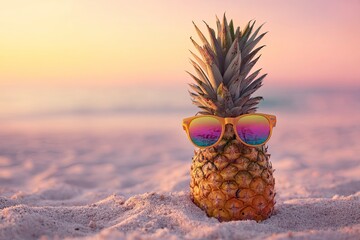 Pineapple Wearing Sunglasses on Beach