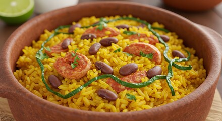 Delicious Saffron Rice with Chorizo and Kidney Beans A Vibrant and Flavorful Dish