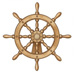 Brown Wooden Ship Wheel Nautical Illustration