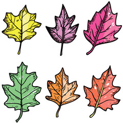 Cartoon Colored Autumn Leaves Isolated Vector Illustration Bright Fall Botanical Elements