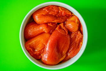 Bowl Of Healthy Cooked Plum Tomatoes With Skin Removed