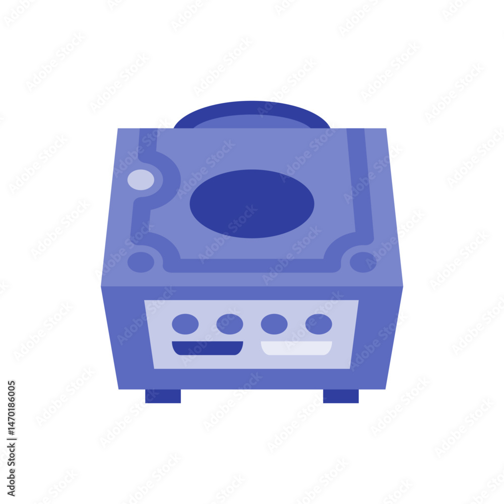 Aufkleber illustration of a blue gamecube style console with a round top and a square body design element icon