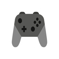 Illustration of a gray gamepad with black buttons and a directional pad for video game console control system