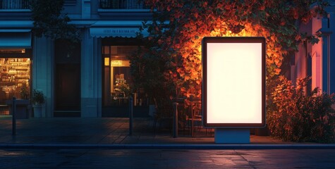 Empty billboard at night in a city street