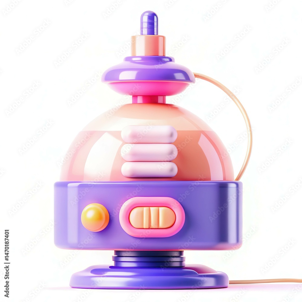 Poster a colorful futuristic device with a transparent dome and buttons, showcasing a playful and modern de