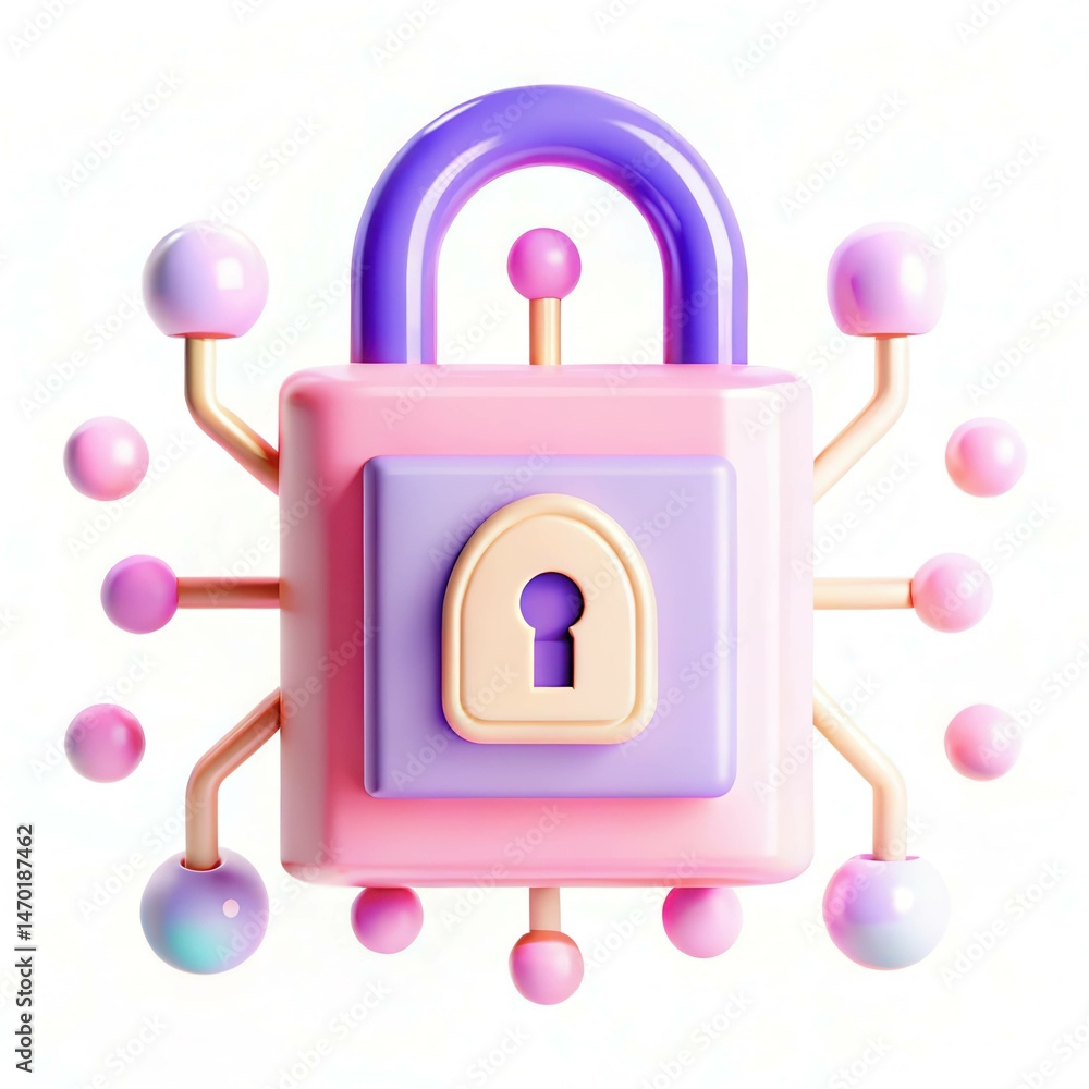 Poster a colorful 3d lock design with a modern aesthetic featuring abstract shapes and a playful color pale