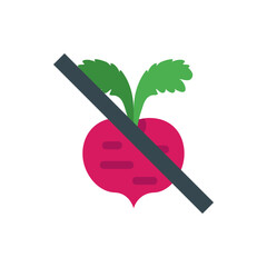 Reddish vegetable with green leaves and a dark gray line crossing it diagonally from top left to bottom right