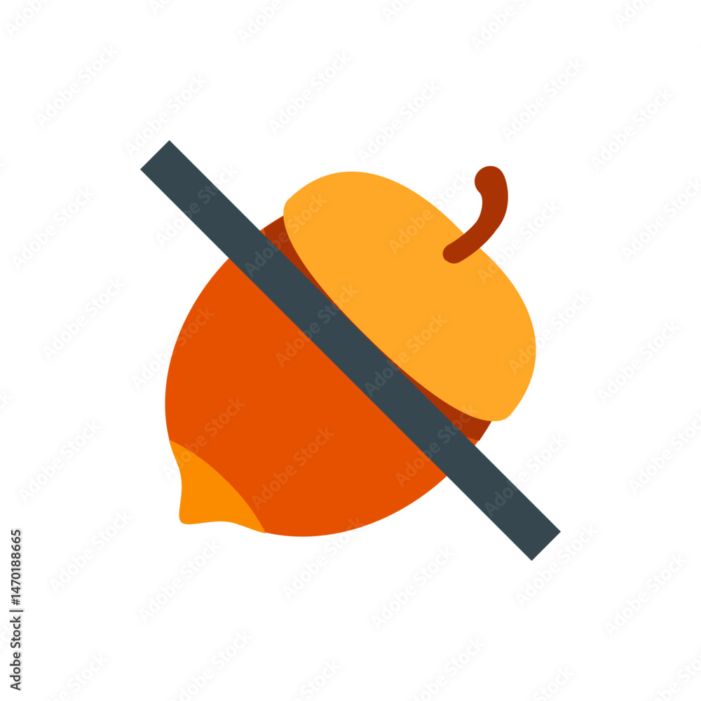 Poster an acorn with a diagonal line through it, suggesting a restriction or no entry symbol for acorns her