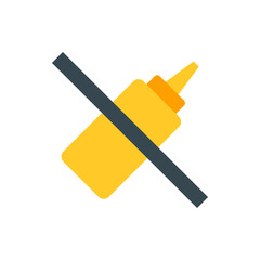Yellow mustard bottle with orange cap crossed out by a dark gray bar on a white background design item