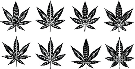 Marijuana Leaf Vector Set – Cannabis Icon Line Art Collection