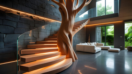 beautiful interior design with wooden steps
