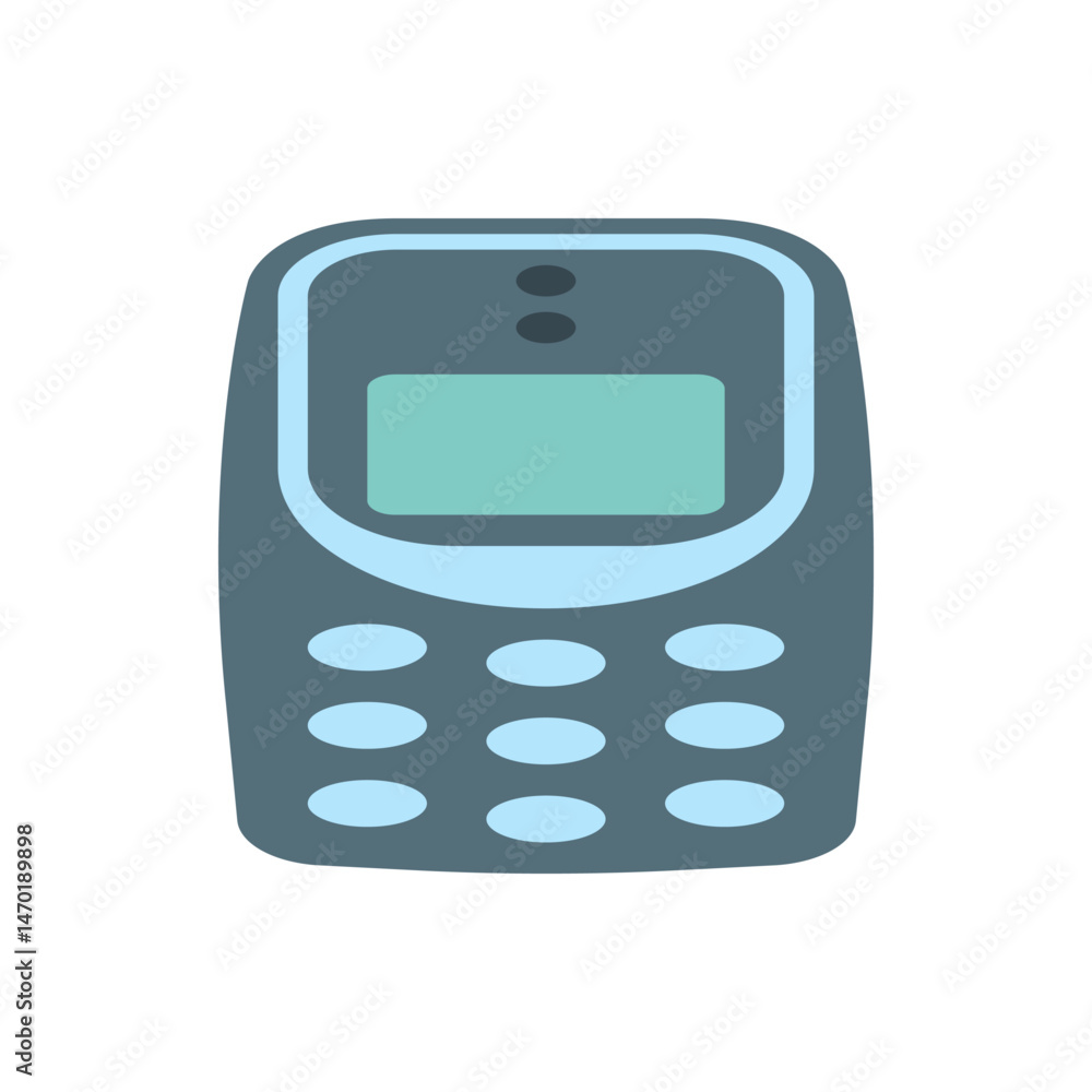Aufkleber illustration of a simple old mobile phone with a screen and keypad buttons on a white background