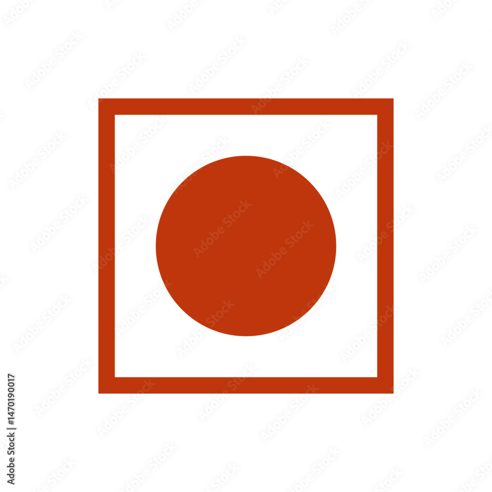Poster a square frame containing a solid red circle centered on a white background visual representation ic
