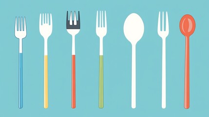 Colorful Cutlery Set with Flat Design.