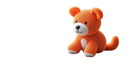 Obraz premium Adorable Orange Plush Toy Bear Sitting on a Soft Surface with a Friendly Expression