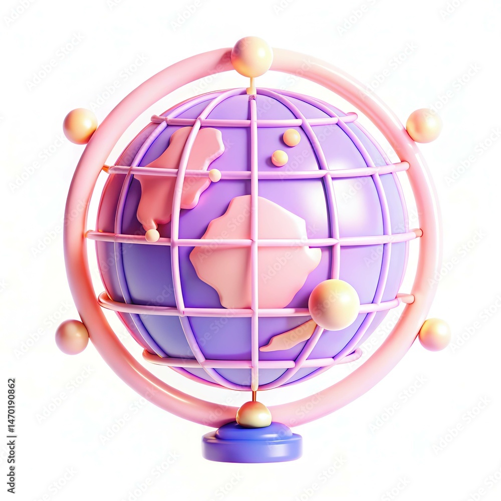 Poster a colorful 3d globe design with a modern style, featuring soft pastel colors and a unique pattern.