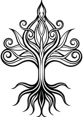Artistic Root Flourish on White Background