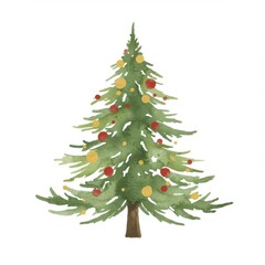 Fototapeta premium Watercolor Christmas Tree with Red and Gold Ornaments